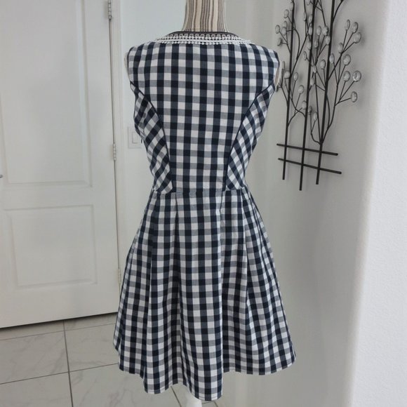 Like New Sleeveless Corset Front Dress Navy & White Gingham Check BOHO M… - Picture 3 of 15